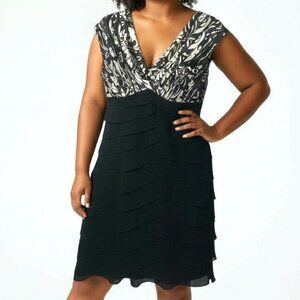 Scarlett Nite Size 6 Black White Floral Mesh Cocktail Dress Tiered Skirt